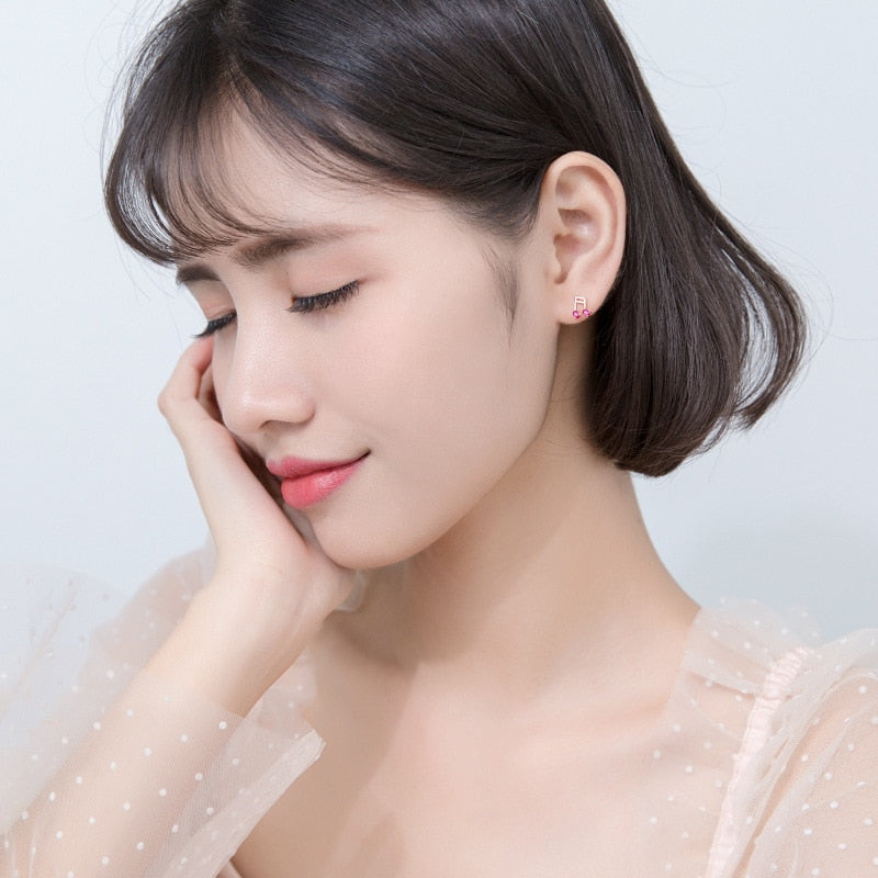 Crystal Music Note Stud Earrings