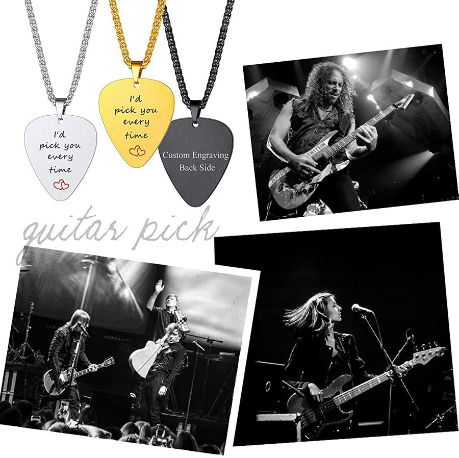 Engraved Guitar Pick Necklace