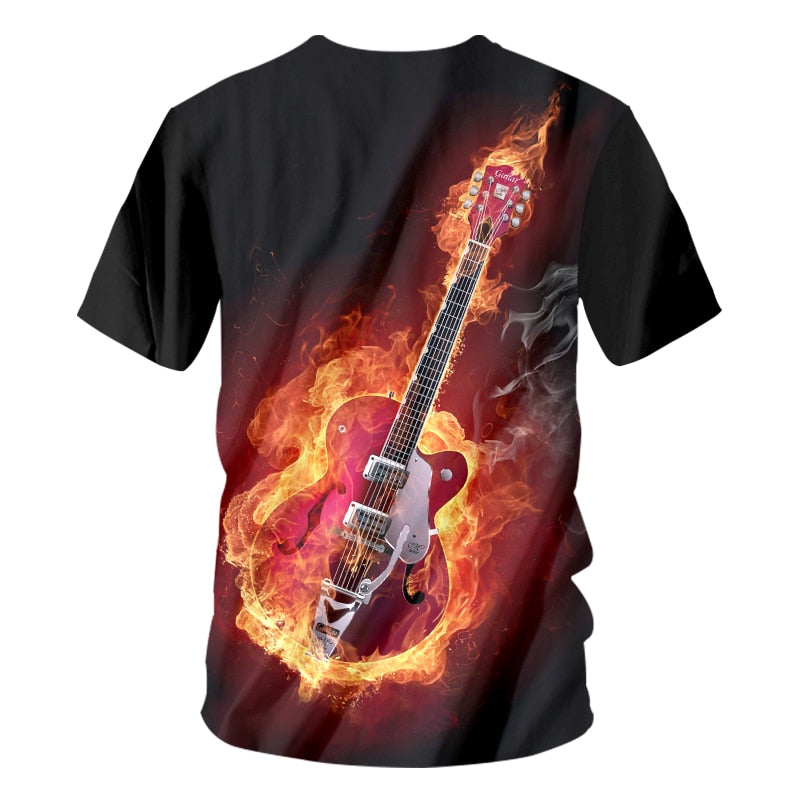 Black Flame Guitar Printed 3D T-shirt - Artistic Pod Review