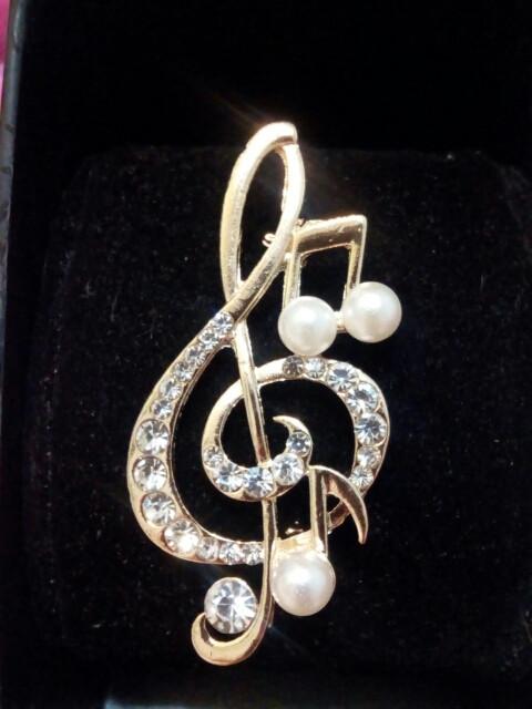 Musical Rhinestone Imitation Pearl Brooch Pin Crystal - Artistic Pod