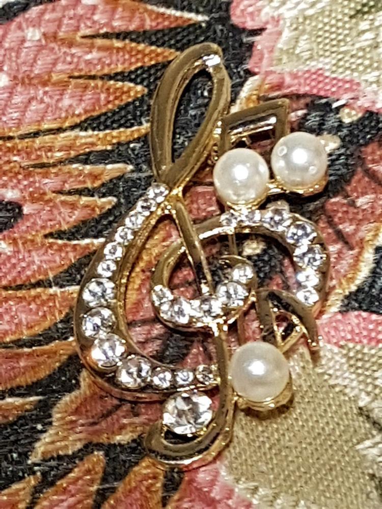 Musical Rhinestone Imitation Pearl Brooch Pin Crystal - Artistic Pod