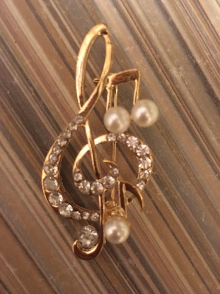 Musical Rhinestone Imitation Pearl Brooch Pin Crystal - Artistic Pod
