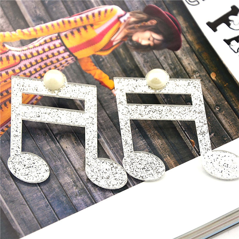 Music Notes Beige Pearls Earrings