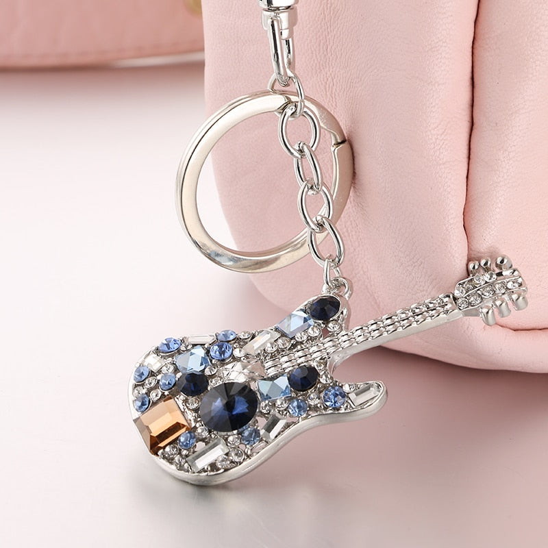 Unique Guitar Rhinestone Keychain