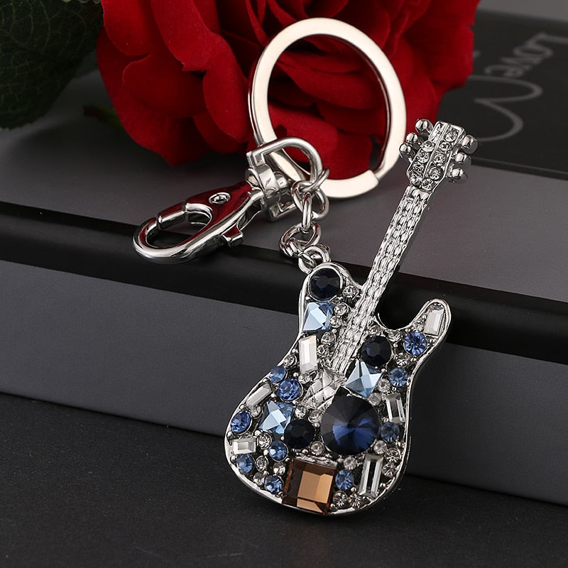 Unique Guitar Rhinestone Keychain