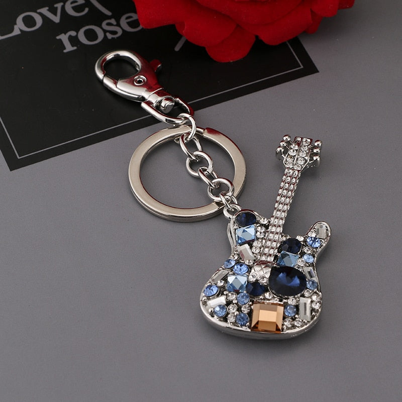 Unique Guitar Rhinestone Keychain