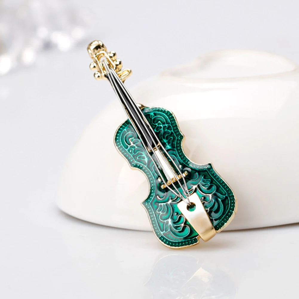 Green Violin Shape Brooch Pin