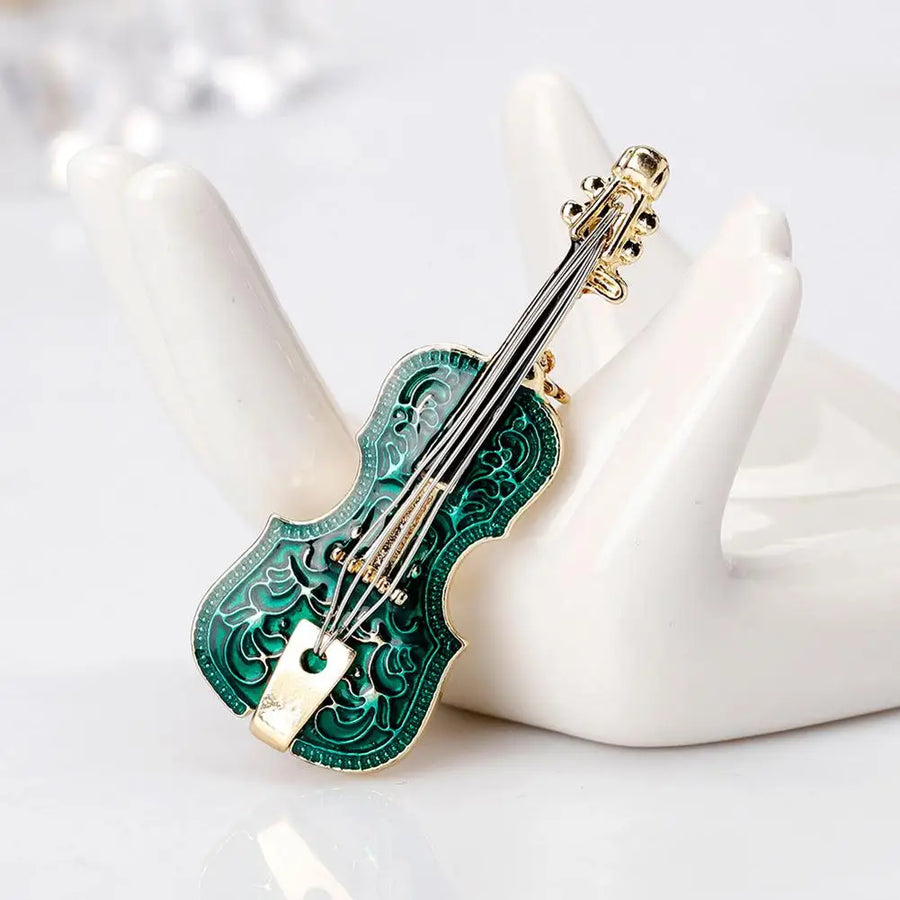 Green Violin Shape Brooch Pin