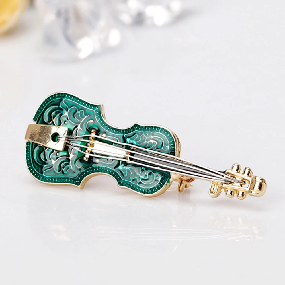 Green Violin Shape Brooch Pin