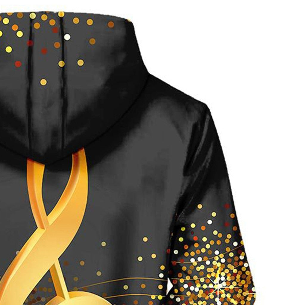 Gold Treble Clef Print Hoodie