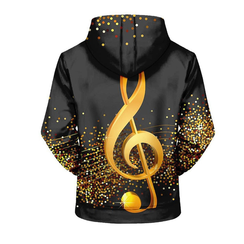 Gold Treble Clef Print Hoodie