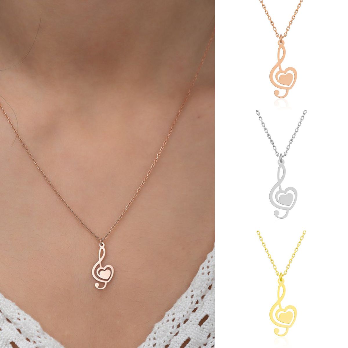 Mini Treble Clef Heart Necklace