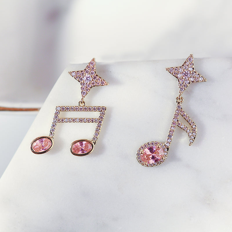 Musical Note Pink Dangle Earrings