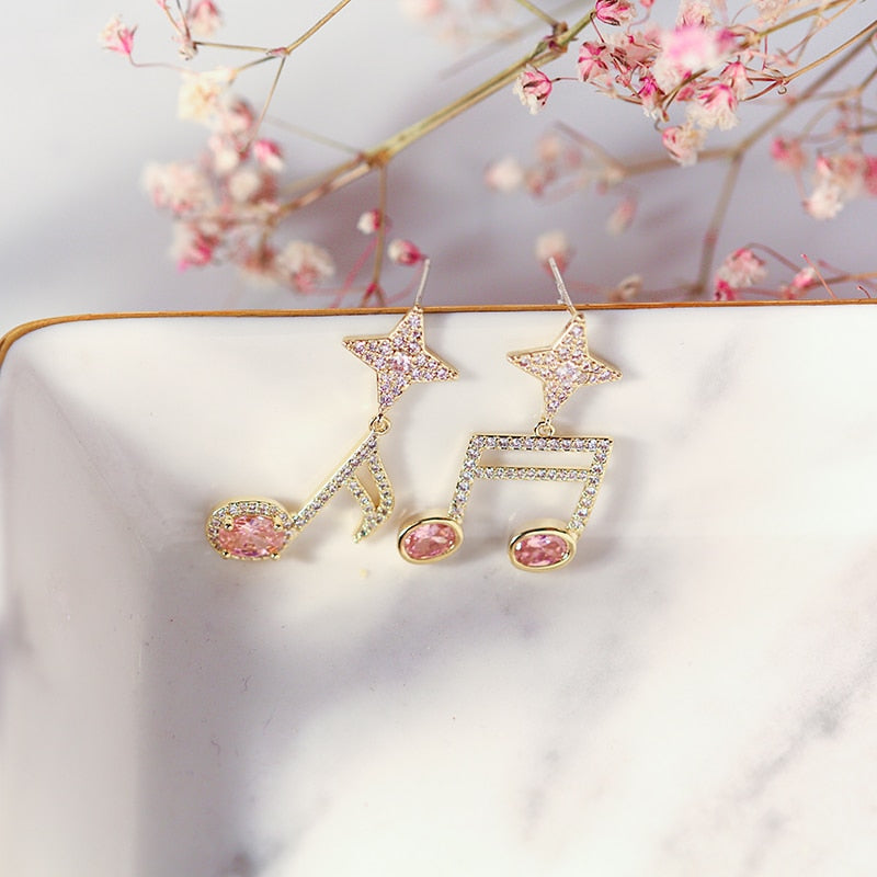 Musical Note Pink Dangle Earrings