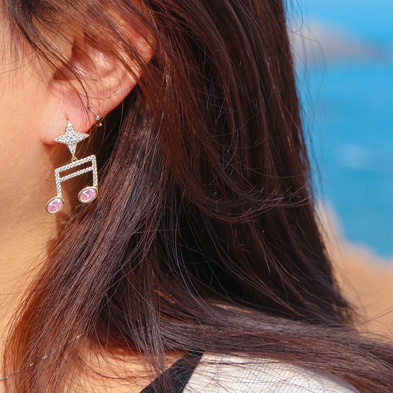 Musical Note Pink Dangle Earrings