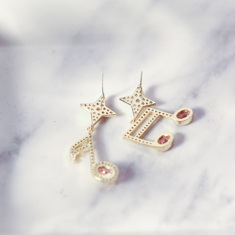 Musical Note Pink Dangle Earrings