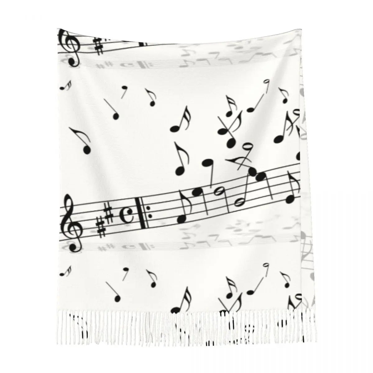 Music Scores White Tassel Scarf