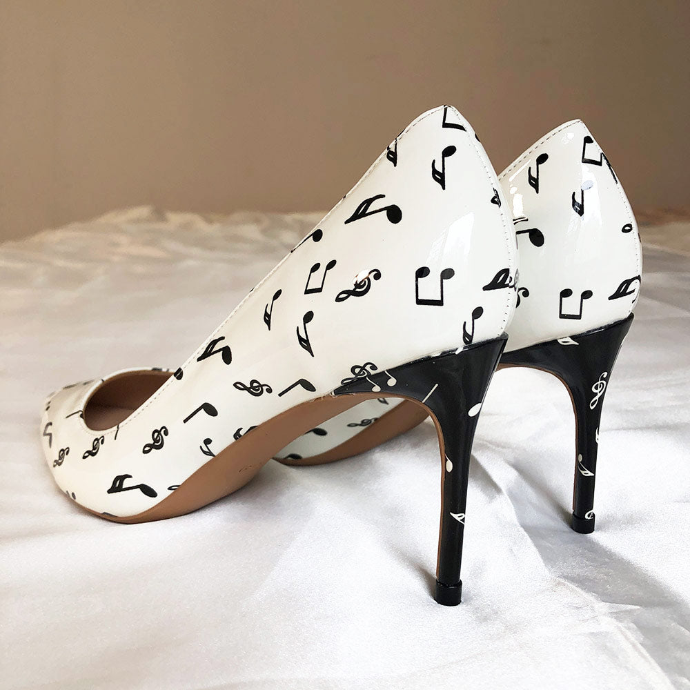 Polka Dot Print High Heels Pumps - White - 8cm Heel / 4