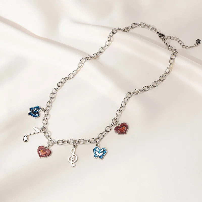 Vintage Butterfly Music Love Necklace