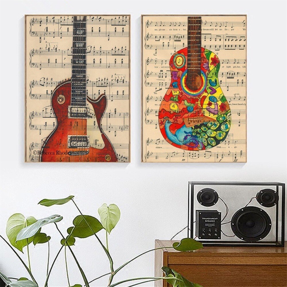 Vintage Sheet Guitar Wall Art