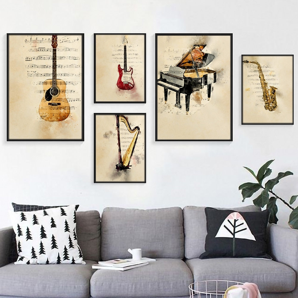 Vintage Music Instrument Wall Art