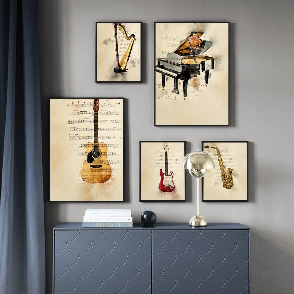 Vintage Music Instrument Wall Art