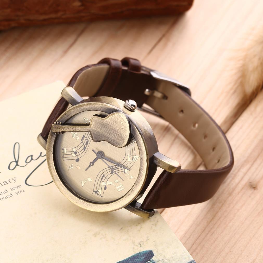Guitar Retro Stave Dial Analog Leather Watch - Artistic Pod