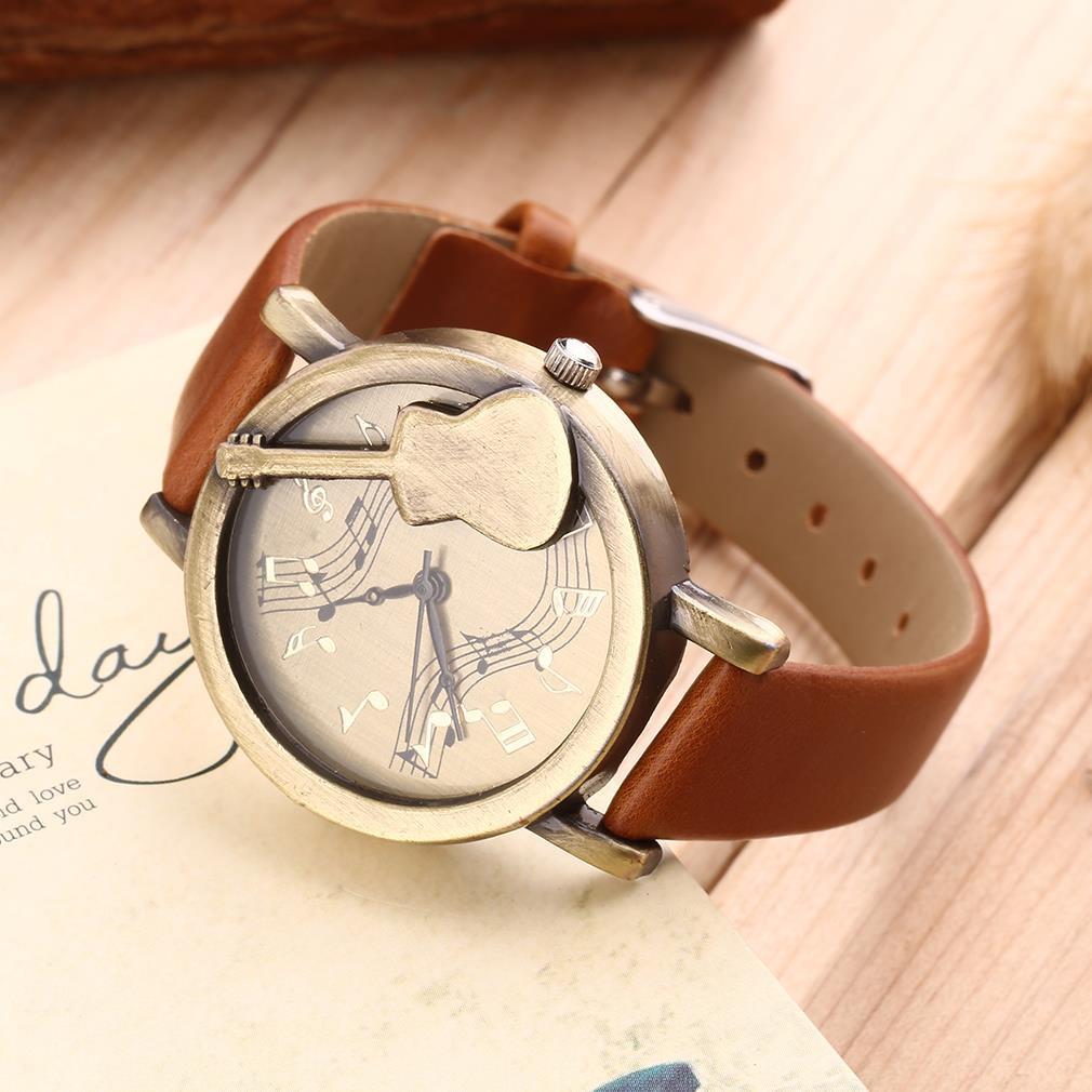 Guitar Retro Stave Dial Analog Leather Watch - Artistic Pod