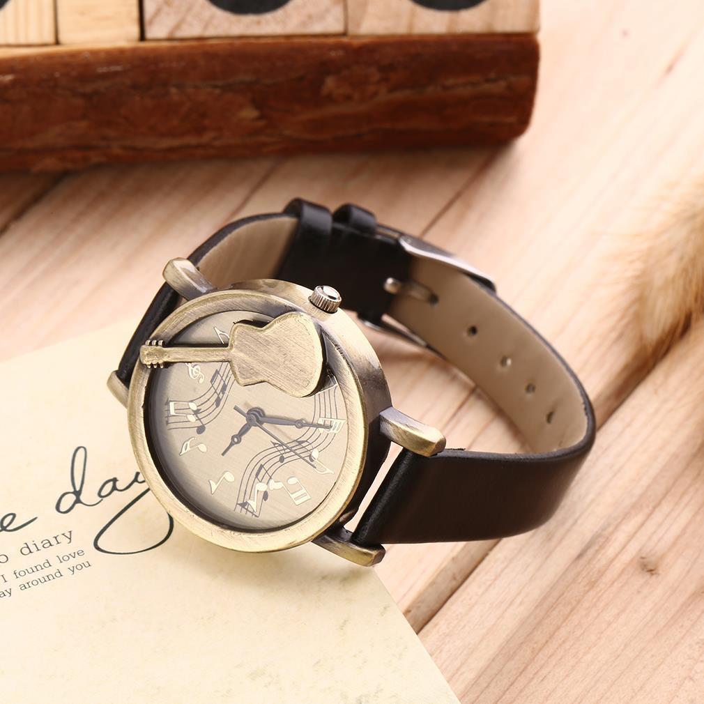 Guitar Retro Stave Dial Analog Leather Watch - Artistic Pod