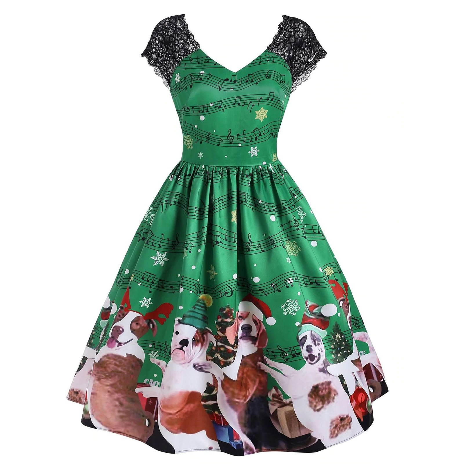 Puppies Musical Notes Christmas Dress - Artistic Pod Puppies Musical Notes Christmas Dress - Artistic Pod