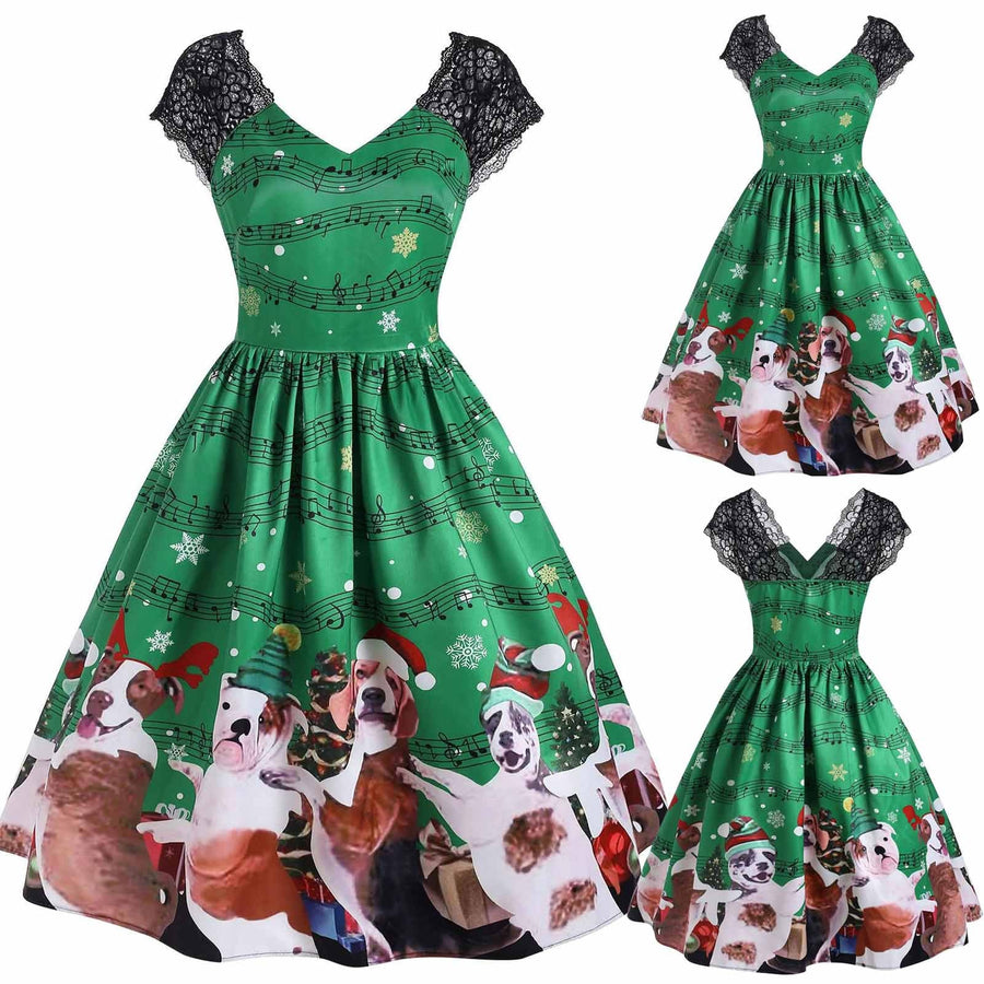 Puppies Musical Notes Christmas Dress