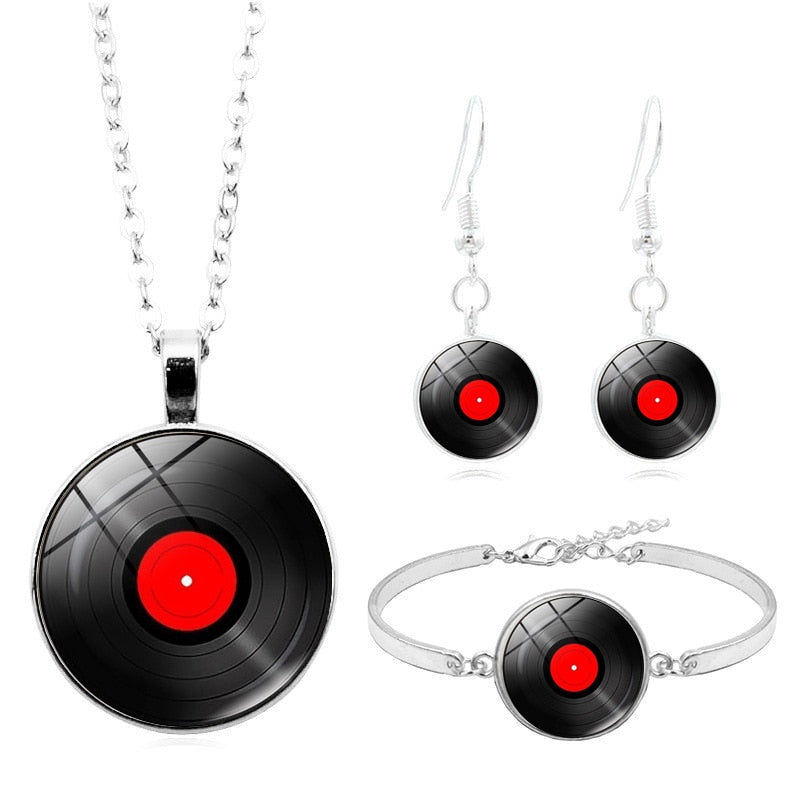Red Vinyl Records Jewelry Set