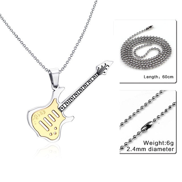 Stainless Steel Guitar Pendant Necklace - Artistic Pod