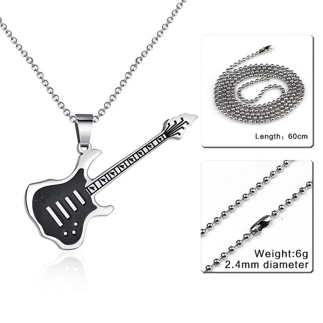 Stainless Steel Guitar Pendant Necklace - Artistic Pod