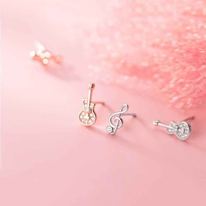 Sterling Guitar/Music Notes Stud Earrings