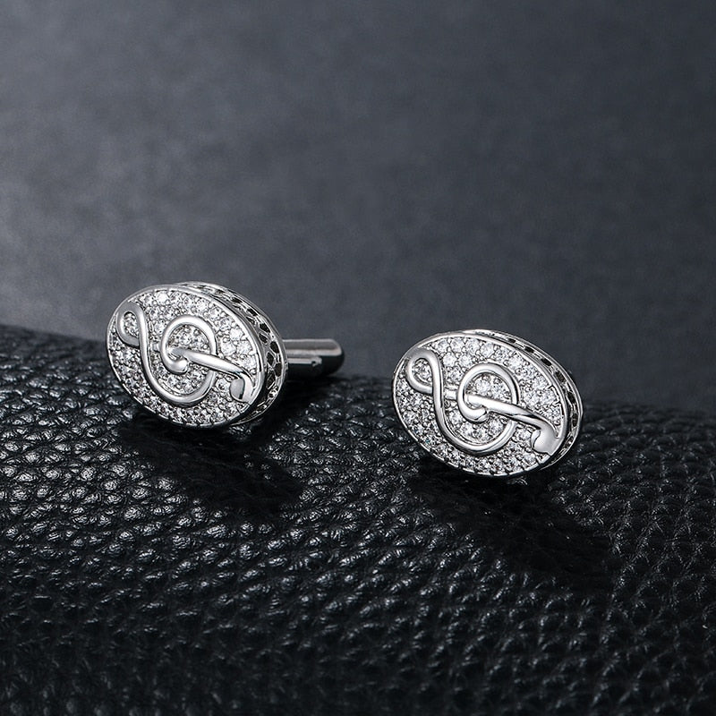Cubic Zirconia Music Notes Cufflinks