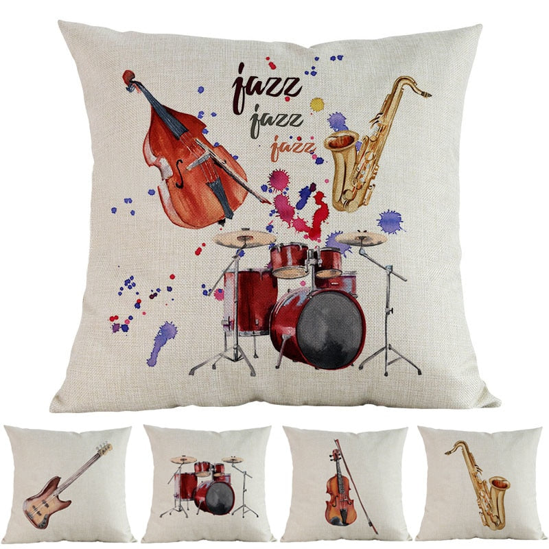 Watercolor Musical Instrument Pillow Case