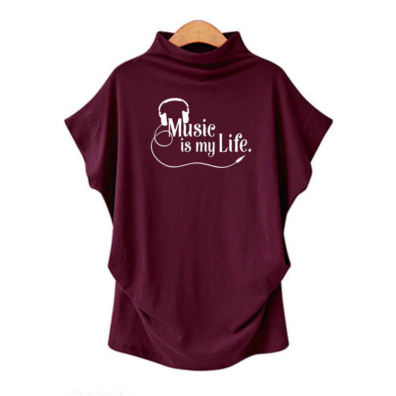 Music Is My Life Headphone Print T-shirt