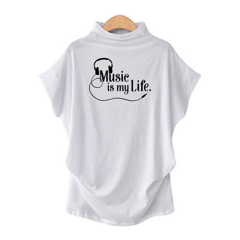 Music Is My Life Headphone Print T-shirt