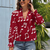 Music Notes Print Red Blouse
