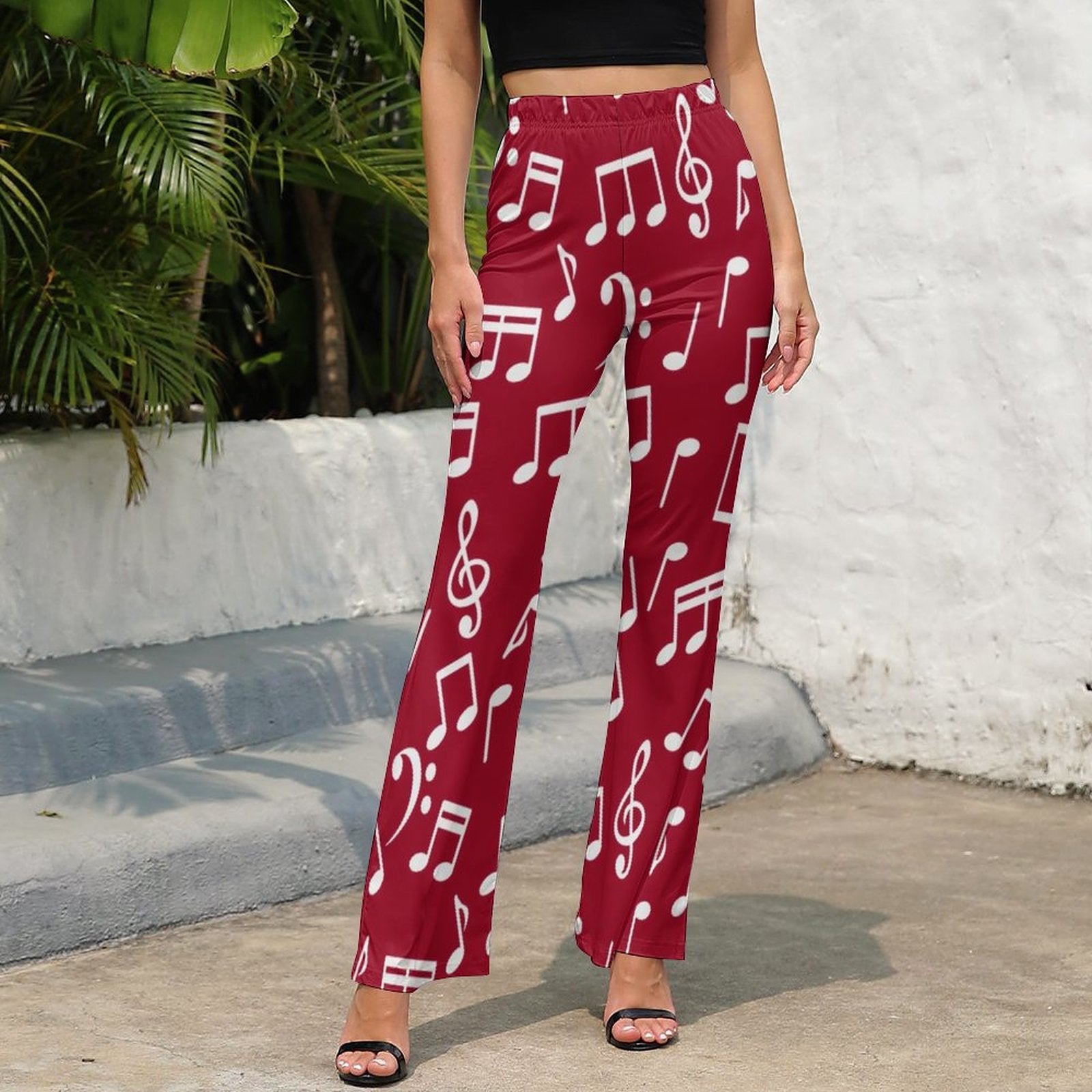 Music Notes Red Flare Pants