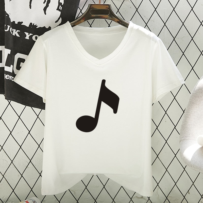V-Neck Music Notes T-shirt