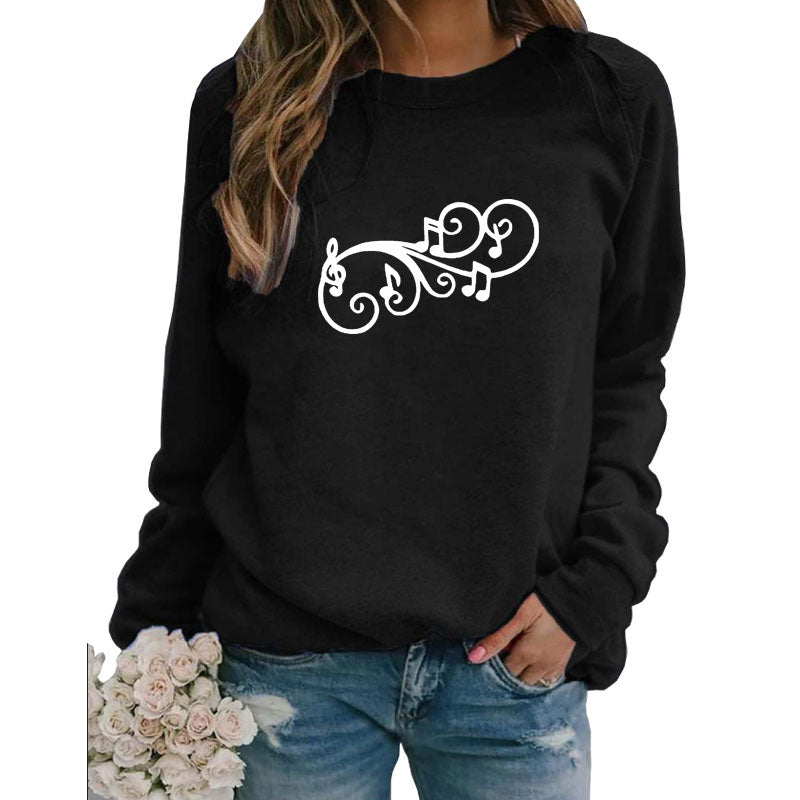 Music Notes Letter Print Sweatshirt