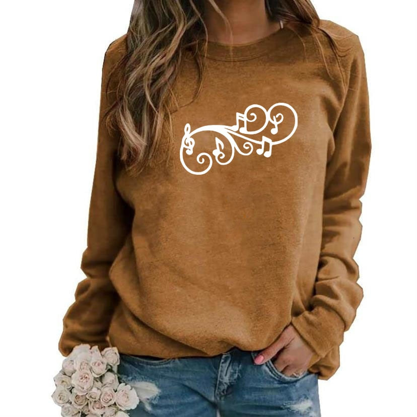 Music Notes Letter Print Sweatshirt