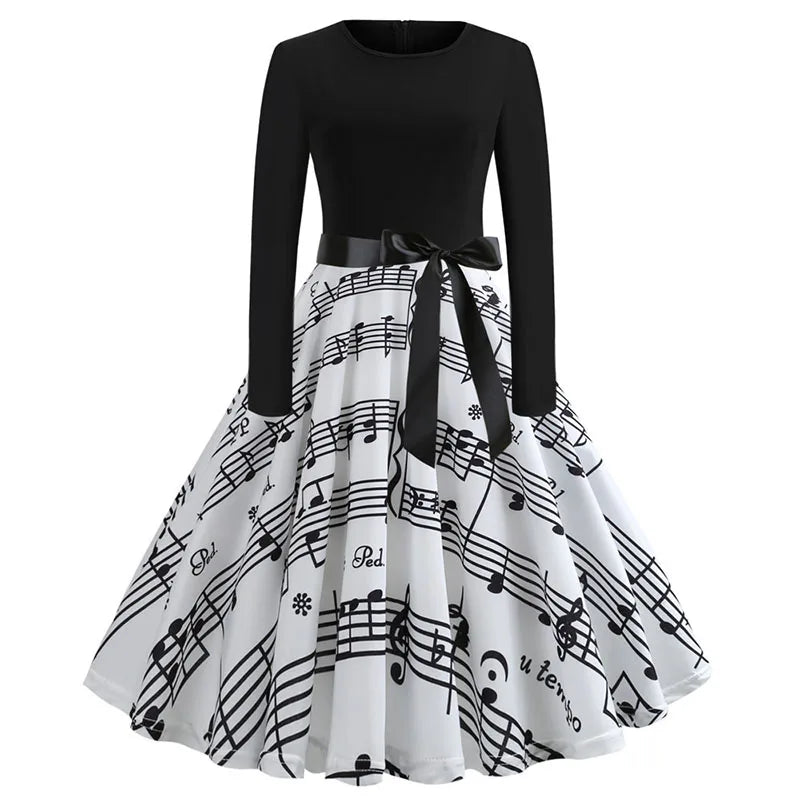O-neck Music Print Dress