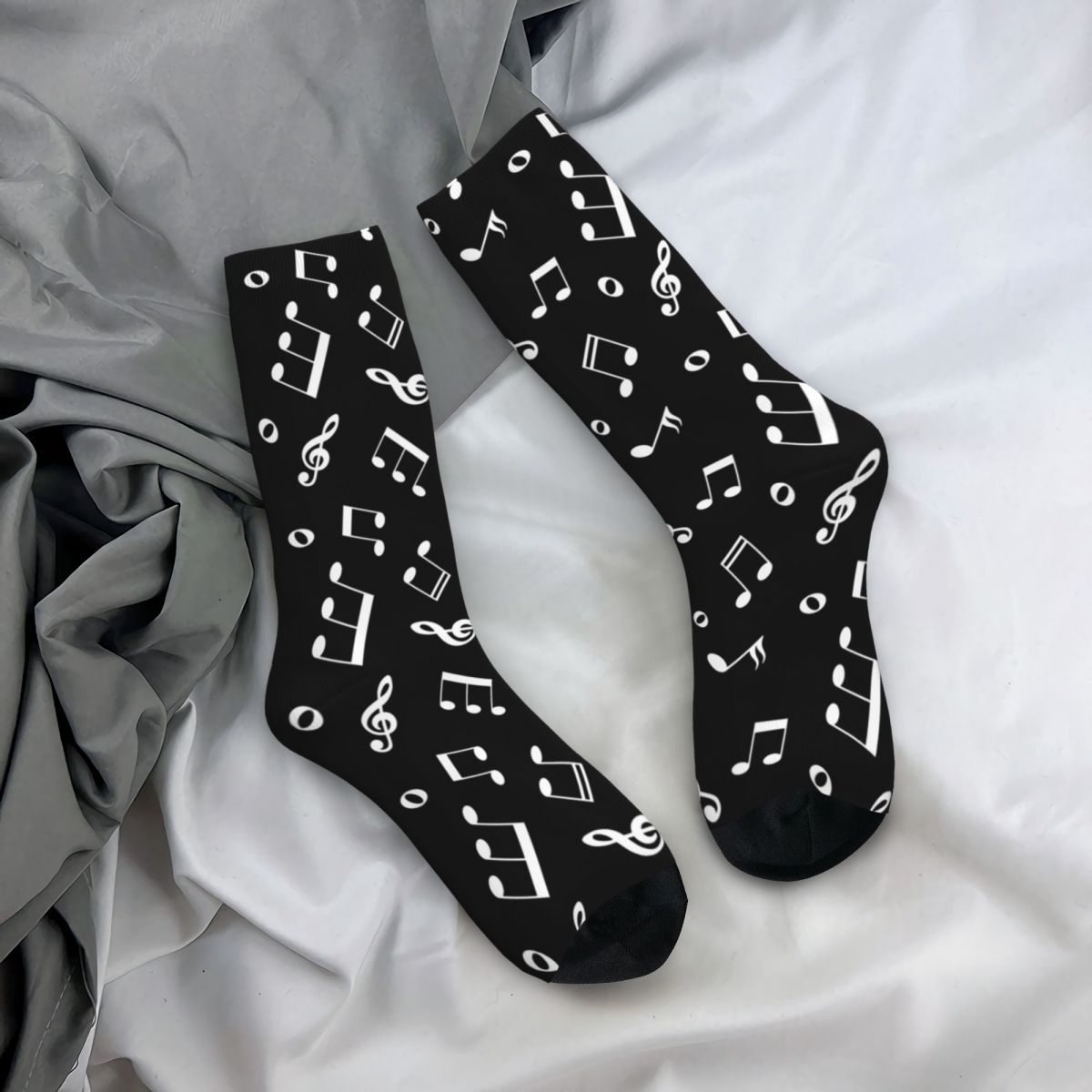 White Music Notes Socks