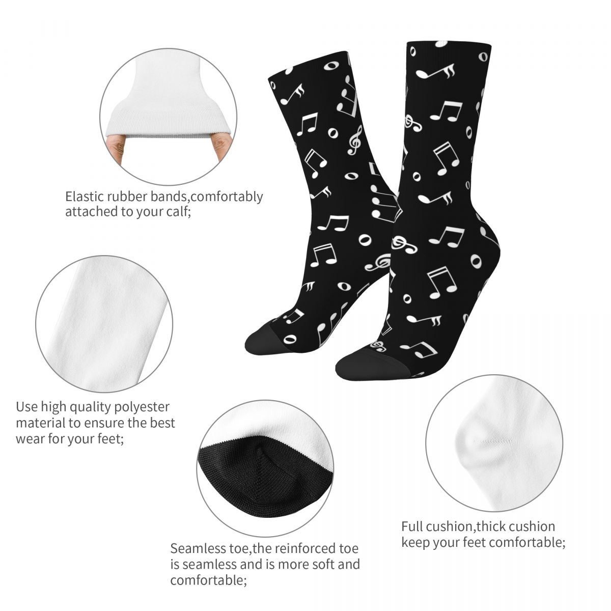 White Music Notes Socks
