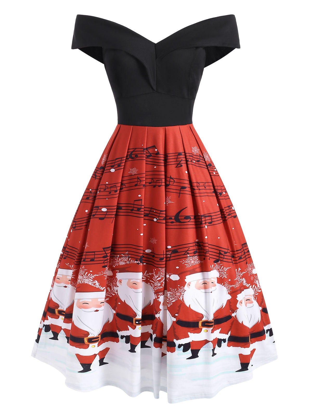 Santa Claus Music Off-Shoulder Dress