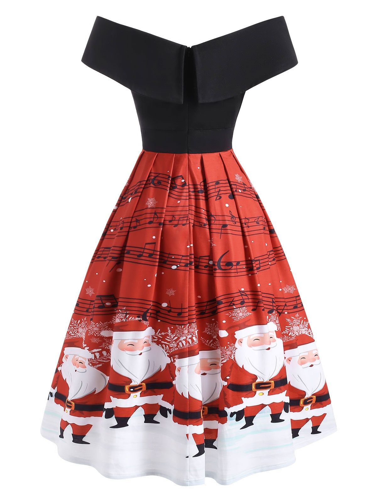 women's red off the shoulder dress for christmas Santa Claus Music Off-Shoulder Dress
