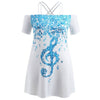 Music Notes Open Shoulder Cross Back T-shirt